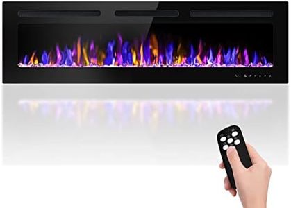 BETELNUT 60" Electric Fireplace Wall Mounted and Recessed with Remote Control, 750/1500W Ultra-Thin Wall Fireplace Heater W/Timer Adjustable Flame Color and Brightness, Log Set & Crystal Options