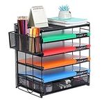 Samstar Paper Letter Tray, 5 Tier Desk File Organizer Paper Shelves Sorter Rack with Sliding Drawer and Extra Pen Holder, Black