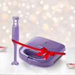 The Better Home FUMATO Anniversary, Wedding Gifts for Couples - Non Stick Sandwich Maker + Portable Electric Hand Blender | House Warming Gifts for New Home | 1 Year Warranty (Purple)