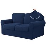 CHUN YI 5 Piece Stretch Loveseat Sofa Cover, 2 Seater Couch Slipcover with 2 Separate Backrest Covers and 2 Seat Cushion Covers, Spandex Jacquard Fabric with Elastic Band(Medium,Dark Blue)