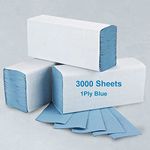 A406 Blue Paper Hand Towels Z Fold 3000 Blue Sheet, Extra Soft Hygienic Paper, Strong Absorbent, 100% Recyclable, Compatible with Universal Fold Towel Dispensers