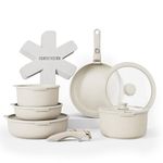 Country Kitchen 13 Piece Pots and Pans Set - Safe Nonstick Cookware Set Detachable Handle, Kitchen Cookware with Removable Handle, RV Cookware Set, Oven Safe (Cream) (YFAC13RH CRM)