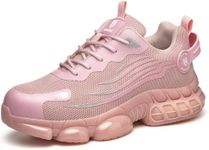 Hogent Steel Toe Shoes for Men, Cushioned Safety Work Sneakers Pink