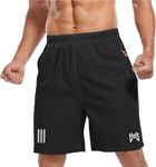Mehrang Men's Comfort Fit Gym Yoga and Running Sports Shorts with Pockets | Quick Dry Workout Shorts for Men (XL, BLACK)
