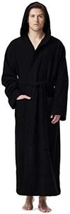 Men's Bathrobe with Hood, Calf Length or Ankle Length, 100% Cotton (380 g/m²) Terry Towelling, Oeko-Tex Certified, black, Small-Medium