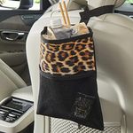 High Road Hanging Car Trash Bag with Waterproof Leakproof Liner, Storage Pocket and Adjustable Strap to Hang in the Front or Back Seat - Leopard