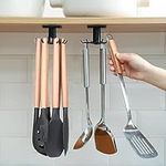 Nmgkokew 2Pcs 360 ° Rotating Kitchen Utility Hooks,Under Cabinet Kitchen Hooks for Utensils,Adhesive Kitchen Utensils Hanging Hooks for Kitchen Utensils/Tools/Towel/Knife(Black).