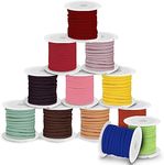 Curtzy 12 Pack Faux Suede Cord - Each Spool is 3mm Thick and 3 Meters/3.3 Yards Long - Colourful Flat Lace Cord Rolls - Leather String for Jewellery Making, Bracelets, Necklaces, Beading, Crafts