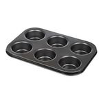 Invero Oven Muffin Tray 6 Cup Non-Stick Bakeware Pan Dish for Fairy Cakes, Muffins, Yorkshire Puddings, Cupcakes, Brownies and more - Carbon Steel