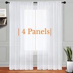 4 Panels Sheer White Curtains 84 inches Long, Rod Pocket Semi White Sheer Curtain Panels for Kitchen, Translucent Curtains Sheer Airy & Breathable Window Curtain Panels for Kids Room, 52" W x 84" L