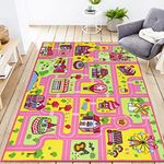 Capslpad Kid Rug for Playroom Pink Play Rug Traffic Road Car Play Mat 5.2x3.3 ft Educational Learning Area Rug Washable Kids Carpet for Children Girls Bedroom,Playroom,Nursery Room Decor