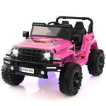 COSTWAY 24V Electric Ride on Car, 2-Seater Battery-powered Truck with Remote Control, LED Lights, Bluetooth, Music, Horn, USB, 4 Wheels Vehicle Toy for 3-8 Years Old (Pink)