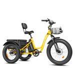 MAXFOOT MF30 Electric Tricycle for Adults, 750W Rear Drive Motor 3 Wheel Electric Bicycle with Suspension Fork, 85 Miles, 48V 20Ah UL Certified Battery, Fat Tire Electric Trike with Basket, Yellow