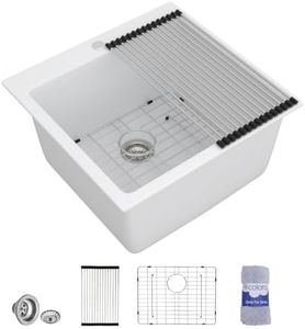 Dcolora 25 Inch Laundry Room Sink, 25"x22"x12" White Granite Composite Drop In Utility Sink, Quartz Deep Single Bowl Topmount Laundry Sink Basin #DC-GL262103