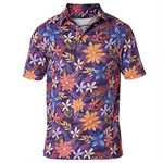 Royal & Awesome Flowers Hawaiian Golf Polo Shirts for Men, Golf Tops for Men, Golf Shirts Men, Men's Golf Shirts, Mens Golf Polo Shirts