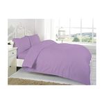 Polycotton Duvet Quilt Cover Set With Matching Pillowcases Plain Dyed Bedding Double Bed Size, Lilac