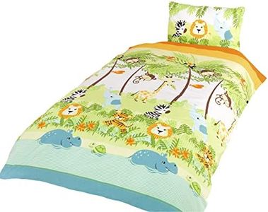 LCL Juego de edredón y Funda de Almohada para niños con Estampado de Animales de la Selva