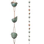 GreenThings Pure Copper Rain Chain, Modern Angle Artisan Made and Sealed for Longer Shine, Water Diversion, 8 Ft, Low-Splash Design, w/Gutter Attachment