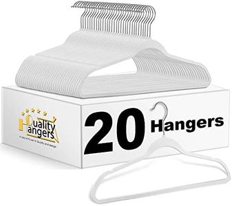 Quality White Plastic Hangers Clothes Hangers 20 Pack - Non-Velvet for Clothes - Heavy Duty Coat Hanger Set -Space-Saving Closet Hangers with Chrome Hook, Non-Flocked Hangers, Cream White