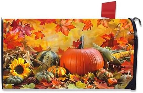 Autumn Fall Harvest Maple Leaves Pumpkin Mailbox Covers Waterproof Magnetic Durable Post Box Cover Wraps Standard Size 21x18 Inches for Outdoor Garden Yard Decor