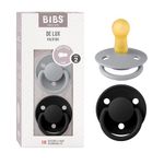BIBS De Lux Baby Pacifier 2-Pack | Made in Denmark | BPA Free Dummy Soother, Round Nipple. Natural Rubber Latex, Size 2 (6-18 Months), Cloud/Black