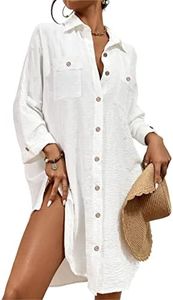 Bsubseach Swimsuit Coverups for Women Button Down Beach Shirt Dress Bathing Suit Cover Up Resort Wear White M