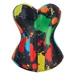 jutrisujo Corsets for Women Top Sexy Bustier Overbust Print Graffiti Color Matching Vintage Plus Size Burlesque Halloween 3XL