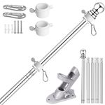 Verdenu 6 FT Wall Mounted Flag Pole, Adjustable Stainless Steel Flag Pole Kit with Holder, 360° Tangle Free Wall Mounted Flagpole for Outside House Garden Commercial (White)