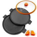 CountryCook Pre-Seasoned 2 in 1 Cast Iron 30cms Grill & Tawa Pan with Glass Lid | Dual/Reversable Cookware | Roti Dosa Grill Heavy Duty