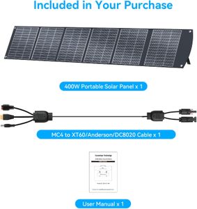 Ecosonique 400W Portable Solar Panel – Foldable Solar Suitcase with Kickstands, Multi-Output for Power Stations, RVs, Camping