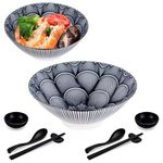 WEUNUM Ceramic Ramen Bowl Set of 2, 60 oz Large Japanese Udon Soba Pho Asian Soup Noodle Bowls with Chopsticks and Spoons (Multi)