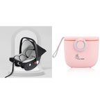 R for Rabbit's Picaboo - Infant Car Seat Cum Carry Cot (Black Grey) & R for Rabbit First Feed Box for Baby, Kids Milk Powder Box Multi-Functional Meal Box 210g Pink