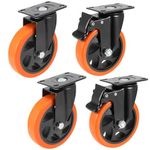 Quoram Caster Wheels for Furniture | Heavy Duty Caster Wheel(upto 600kg) | 360-Degree Rotating Polyurethane Wheels For Toy Wagons, Trolleys, Cooler Stands, Sofas, Tables | 4 Inch(2With Brake+2Without)