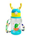 PLUSPOINT Space Astronaut Water Bottle for Kids Cute Cartoon Leak-Proof 1200ml Sipper Bottle with Straw, Flip Cover, BPA-Free, School water bottle for boys girls (Horn-Green)