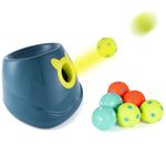 LAKAYA Automatic Dog Ball Launcher, Toy Ball Thrower for Dog, Adjustable Launch Distance, Suitable for Small to Medium Sized Dogs (Blue Launcher with 6 Spotted Latex Balls)
