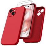 ORNARTO Designed for iPhone 15 Case with 2X Screen Protector, Liquid Silicone Gel Rubber Cover [Upgraded Camera Protection], Shockproof Protective Phone Case 6.1"-Red