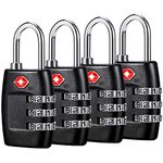 TSA Luggage Locks (4Pack) - 3 Digit Combination Padlocks - Approved Travel Lock for Suitcases & Baggage (Black)