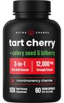 Organic Tart Cherry Capsules 6000mg | 10:1 Tart Cherry Extract 600mg Per Capsule Enhanced with Bilberry Fruit & Celery Seed | Uric Acid Cleanse, Joint Support & Muscle Recovery | 60 Vegan Capsules