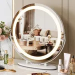 GAOMON 2024 New 19 Inch Vanity Mirror with LED Lights, HD Makeup Mirror with Touch Control & 3 Color Lighting Modes, Round Desk Mirror, 360°Rotation, for Bedroom Tabletop, Easy to Install (White)