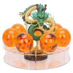 Mysika Resin Shenron Figure Dragon Shenlong Statue Set + 3.5cm Crystal Balls + Shelf with Gift Box for Business Halloween Christmas Holiday and Birthday Home Decoration