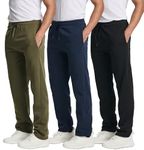 3 Pack Men's Open Bottom Sweatpants Jogger Trouser Tech Fleece Active Sports Athletic Training Football Track Gym Running Casual French Terry Pockets Bottom Lounge Pants Heavy Warm - Set 7, XL