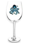 THE QUEENS' JEWELS Octopus Jeweled Stemmed Wine Glass - Unique Gift for Women, Birthday, Cute, Fun, Beach, Not Painted, Decorated, Bling, Bedazzled, Rhinestone