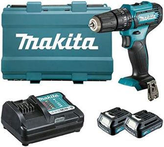 Makita HP333DWYE 12V Cordless Hammer Driver Drill 10 millimeters, 0.375 inches, 18 Watts 28 N.m With Carrying Case, 2 Batteries & 1 Charger, Blue and Black