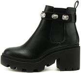 Soda PROFILE Women Lug Sole Mid Heel Chelsea Fashion Ankle Bootie w/Gleaming Studs, Black, 9