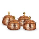 INDIAN ART VILLA Steel Copper Casserole/Hot Pot With Deep Embossed Design & Brass Knob, Volume-1000 ml, Pack of 4