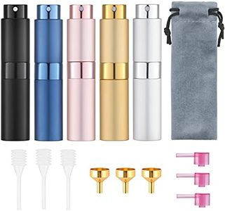 Tekson Travel Perfume Atomizer Refillable 8ml (5 PCS), Travel Cologne Sprayer Mini, Perfume Bottle Empty Small (5 Colors)