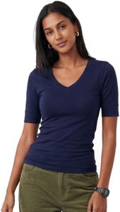 Emmalise Women's Slim Athletic Fit Vneck Tshirt Half Sleeves Top (Navy, 3XL)