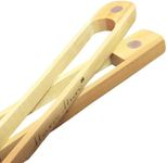 Harahuri Magnetic Bamboo Toaster Tongs - 2 Pcs 8.7" Reusable Heat Resistant wooden toast tongs with magnet for cooking - Long Natural Wood Kitchen utencil for serving Pickle Muffin Bread