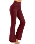 Promover Bootcut Yoga Pants for Women High Waist Print Dress Bootleg Workout Pant Tummy Control for Casual Work (Wine,M)