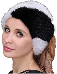 Knitted Real Mink Fur Heaband Headwear Winter Warm Black Brown Red Orange Pink Color Women Elastic